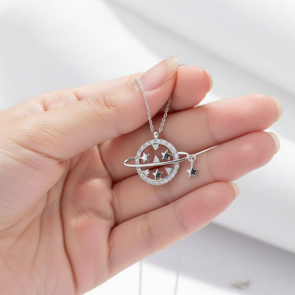 Satürn ve Yıldız 925 Gümüş Kolye